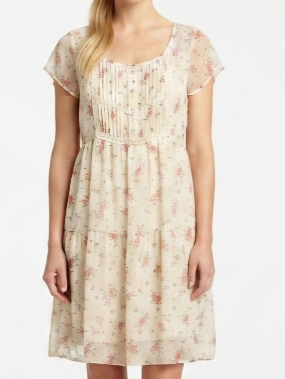 Promod Cream Floral Dress with Pink Size S Cottagecore Feminine Lightweight